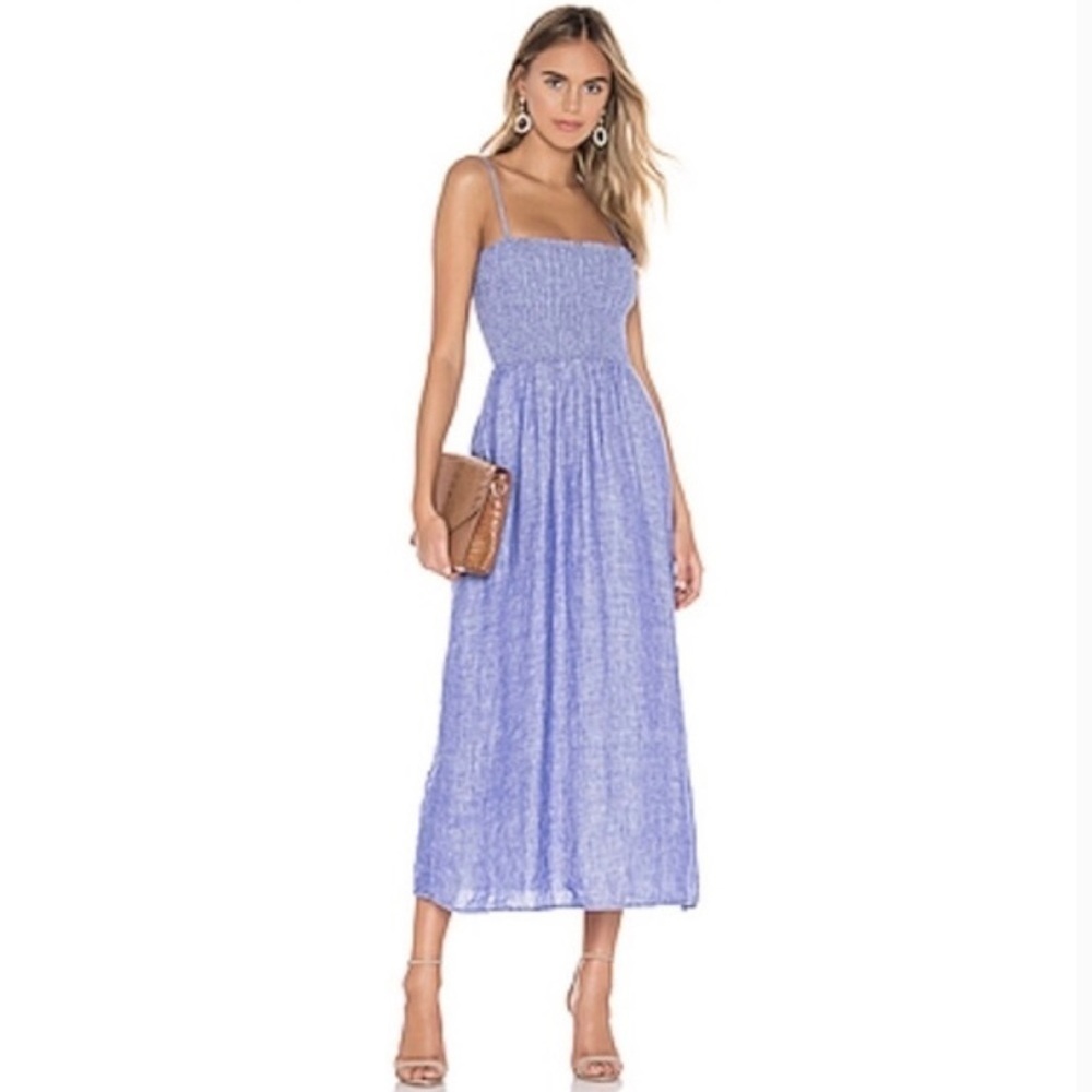 JOIE Tilsa Smocked Linen Dress Blue Size XS